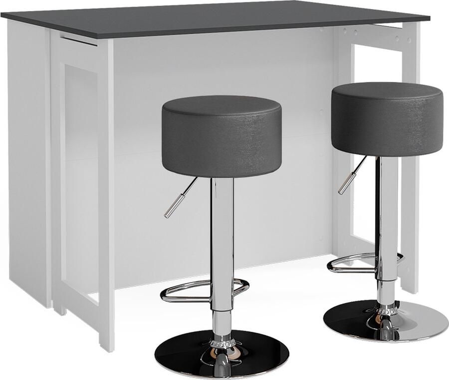 Vicco Dominic Bartafel set – 116 x 37 cm met 2 barkrukken Antraciet wit met 2 barkrukken