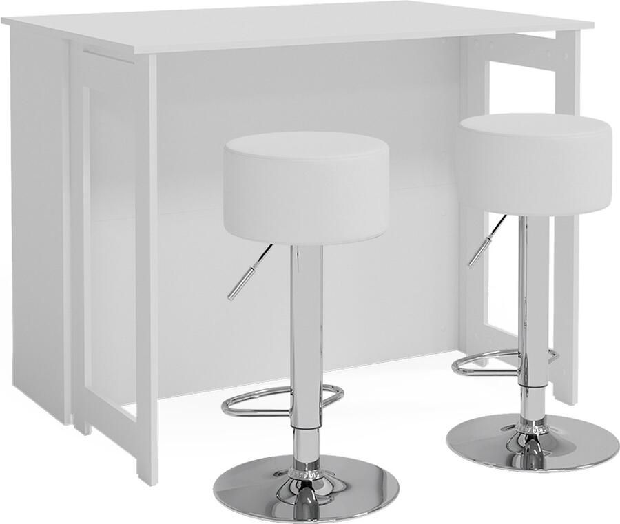 Vicco Dominic Bartafel set – 116 x 37 cm met 2 barkrukken Wit met 2 barkrukken