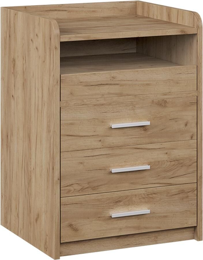 Vicco Edis Nachtkastje – 45 x 64 cm met 3 laden Krachtige eik goud