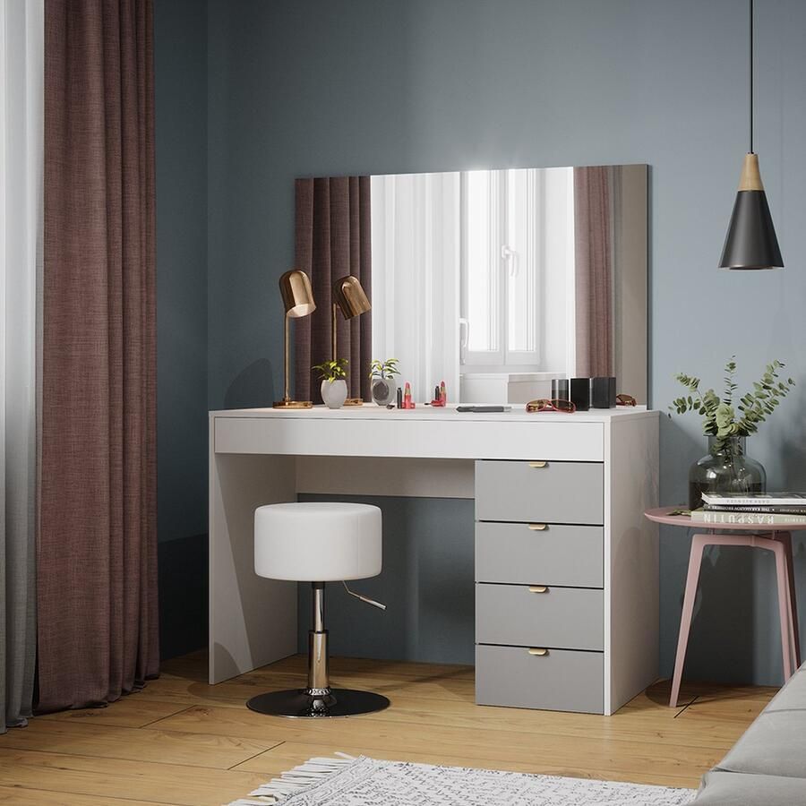 Vicco Elise Kaptafel – 115 cm met krukje Wit grijs wit met krukje