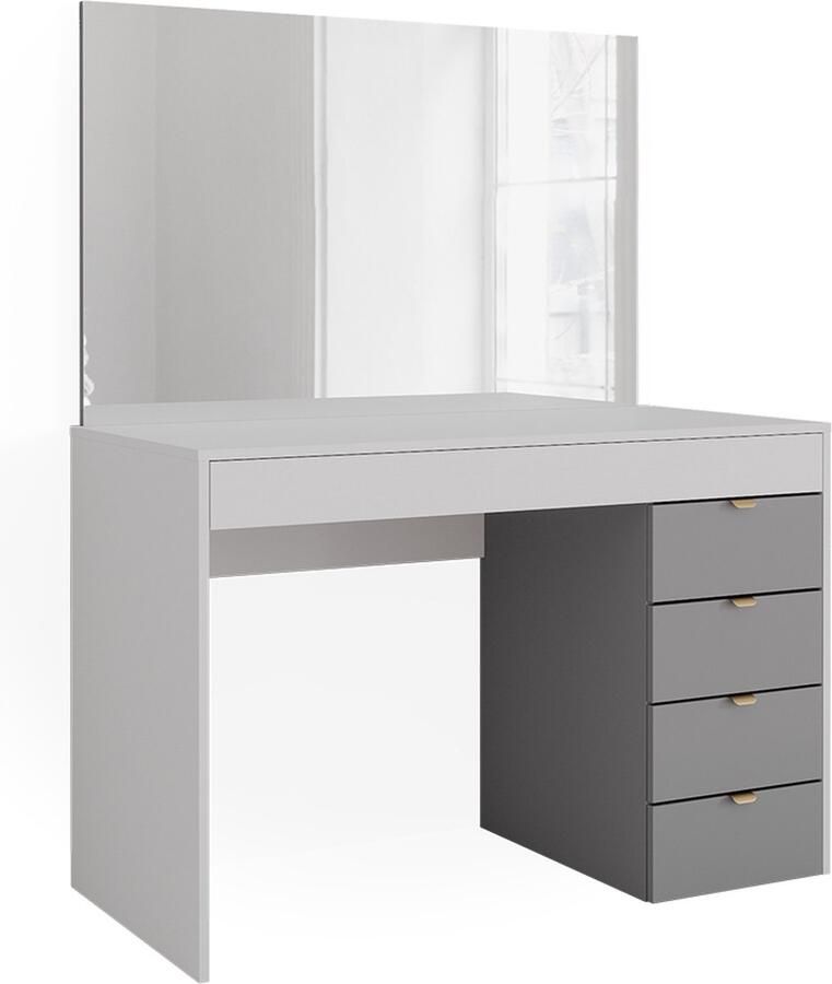 Vicco Elise Kaptafel – 115 cm met spiegel Wit grijs wit met spiegel