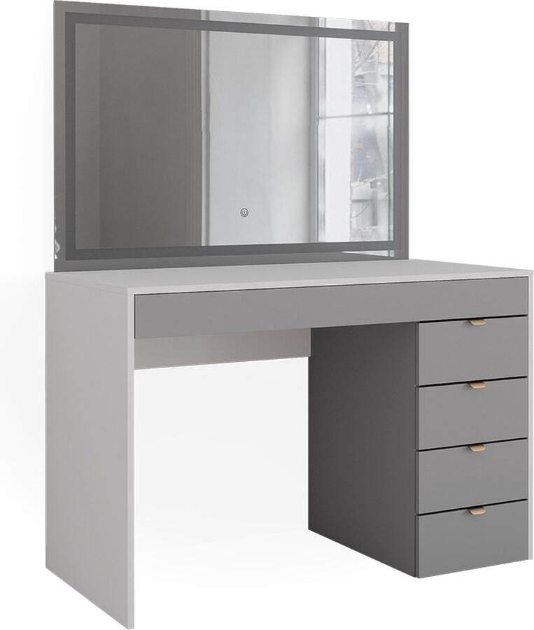 Vicco Elise Beautytisch met licht – 115 cm met LED-spiegel Wit grijs grijs met LED-spiegel