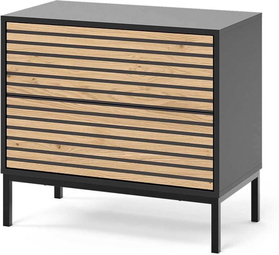 Vicco ElizaNachtkastje – 66 x 60 cm met 2 laden Zwart eiken met 2 laden