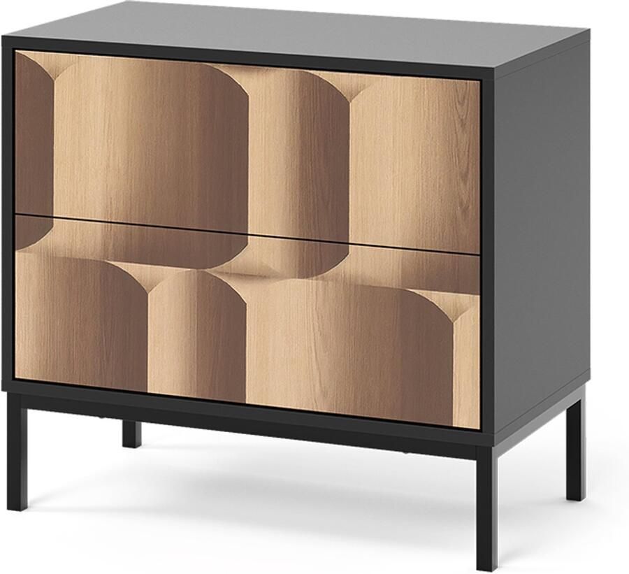 Vicco ElizaNachtkastje – 66 x 60 cm met 2 laden Zwart eiken met 2 laden