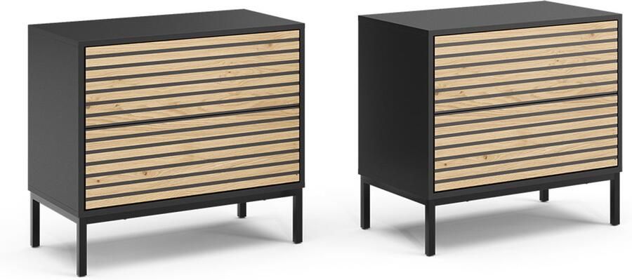 Vicco ElizaNachtkastje – Set van 2 Artisanaal eiken antraciet Set van 2