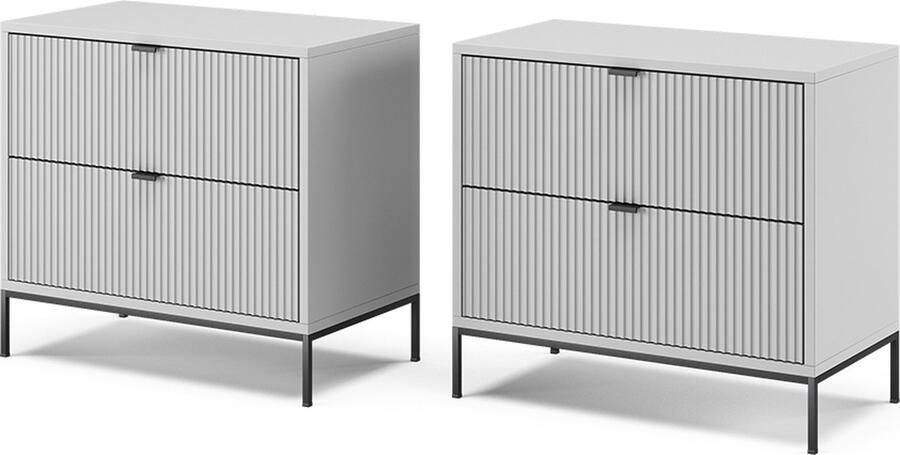 Vicco Eliza Nachtkastje – 66 x 60 cm Set van 2 Grijs Set van 2