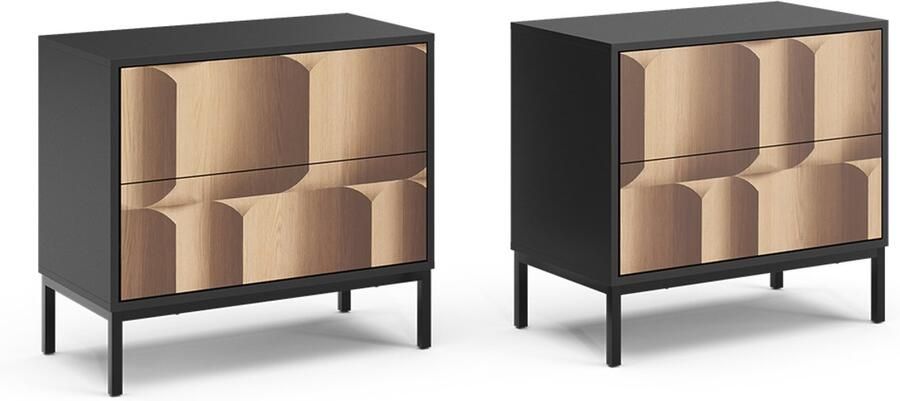 Vicco ElizaNachtkastje – Set van 2 Zwart eiken Set van 2