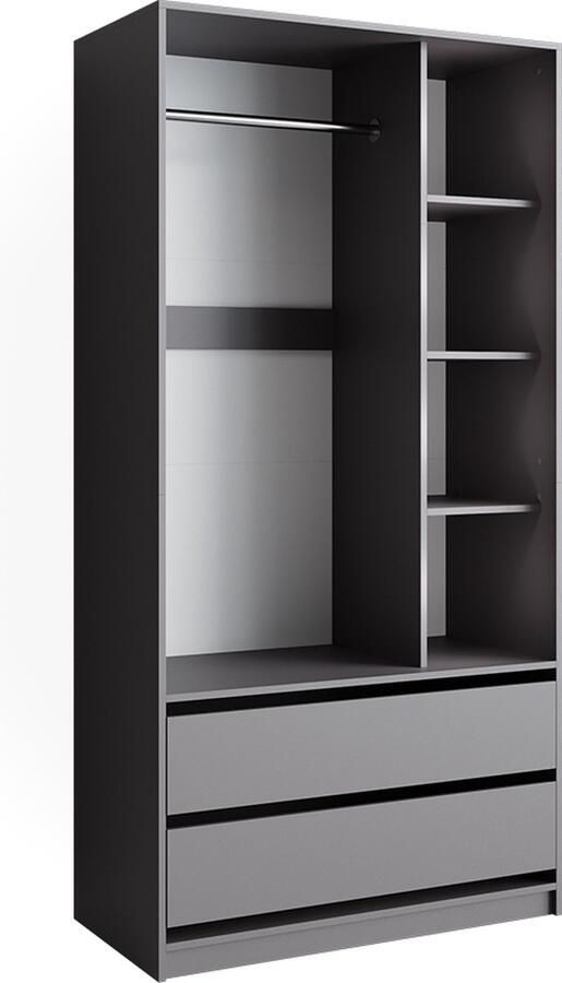 Vicco Elmo Kledingkast – 100 x 200 cm met 2 laden Antraciet met 2 laden