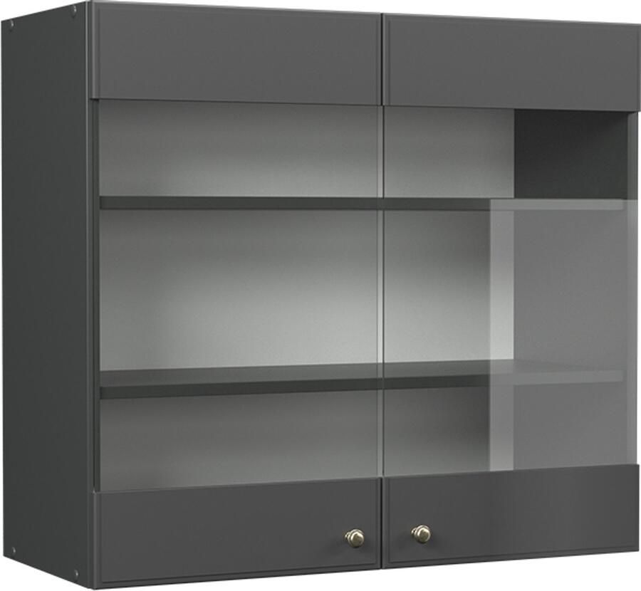 Vicco Fame-Line Glazen keukenkast – 80 cm Anthrazit-Gold Landhaus