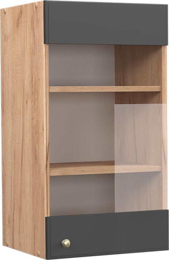 Vicco Fame-Line Keuken Glazen keukenkast – 40 cm Antraciet-goud