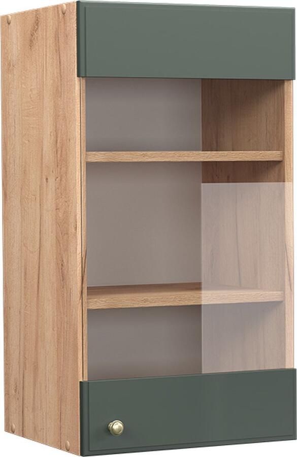 Vicco Fame-Line Keuken Glazen keukenkast – 40 cm Groen-Goud Landhuis