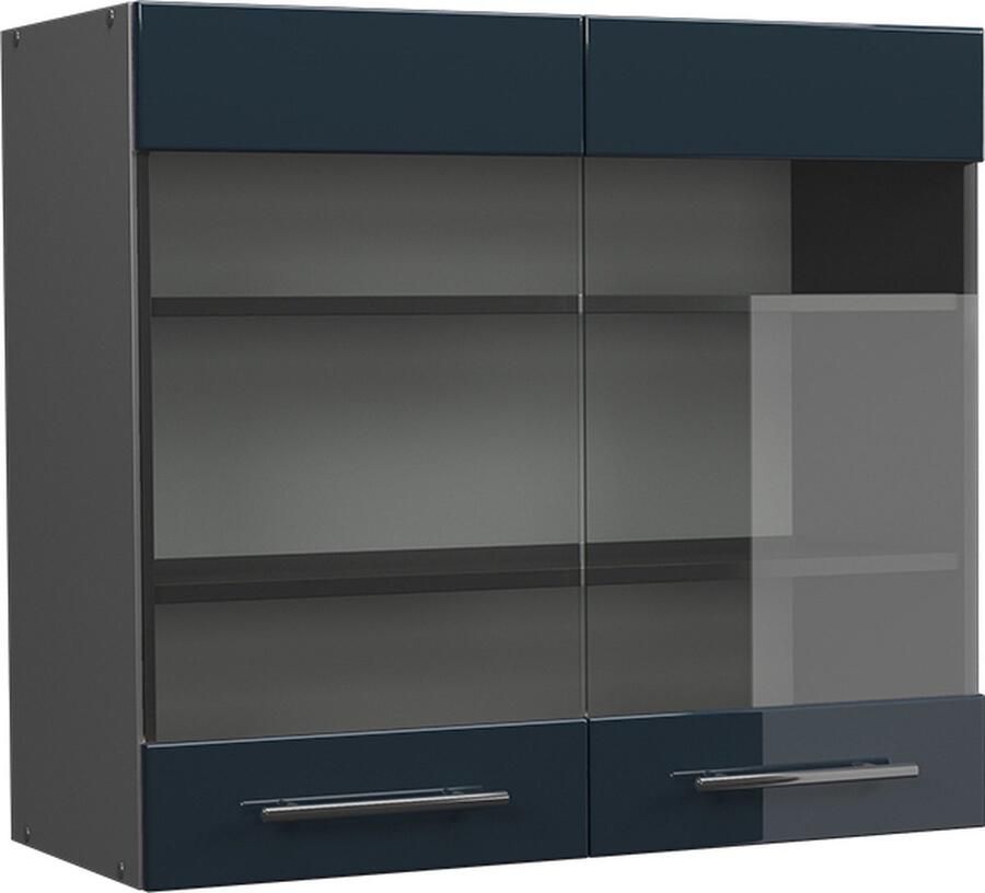 Vicco Fame-Line Keuken Glazen keukenkast – 80 cm Donkerblauw hoogglans