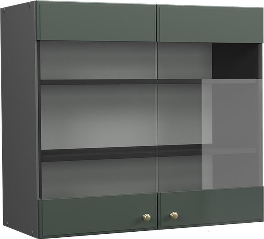 Vicco Fame-Line Keuken Glazen keukenkast – 80 cm Groen-Goud Landhuis