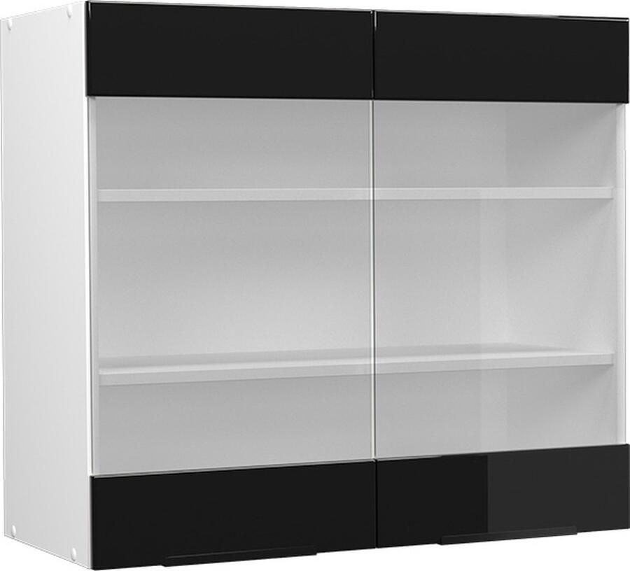 Vicco Fame-Line Keuken Glazen keukenkast – 80 cm Zwart eiken hoogglans