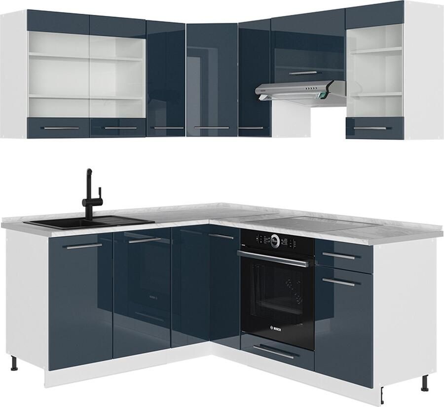 Vicco Fame-Line Keukenkasten – 190 x 60 cm zonder werkblad Donkerblauw hoogglans wit zonder werkblad