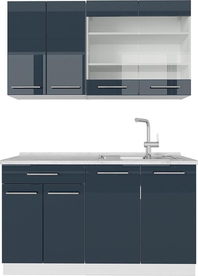 Vicco Fame-Line Keukenkasten – 190 x 60 cm WB Eik Donkerblauw hoogglans wit WB Eik