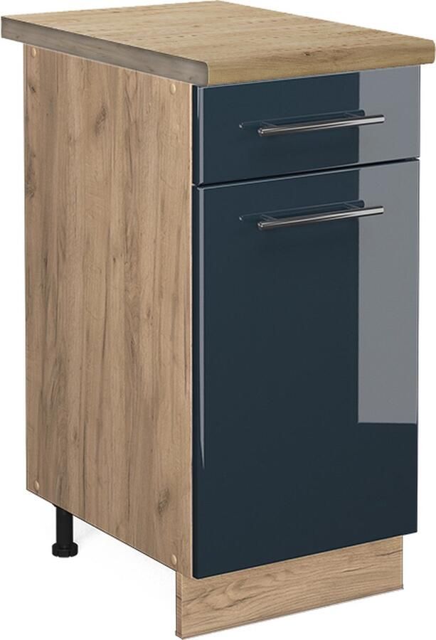 Vicco Keukenonderkast Fame-Line Donkerblauw hoogglans Krachtige eik goud 40 cm WB Eik