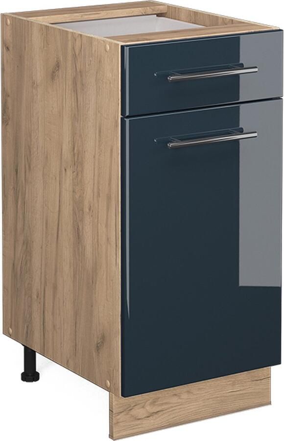 Vicco Keukenonderkast Fame-Line Donkerblauw hoogglans Krachtige eik goud 40 cm WB Marmer