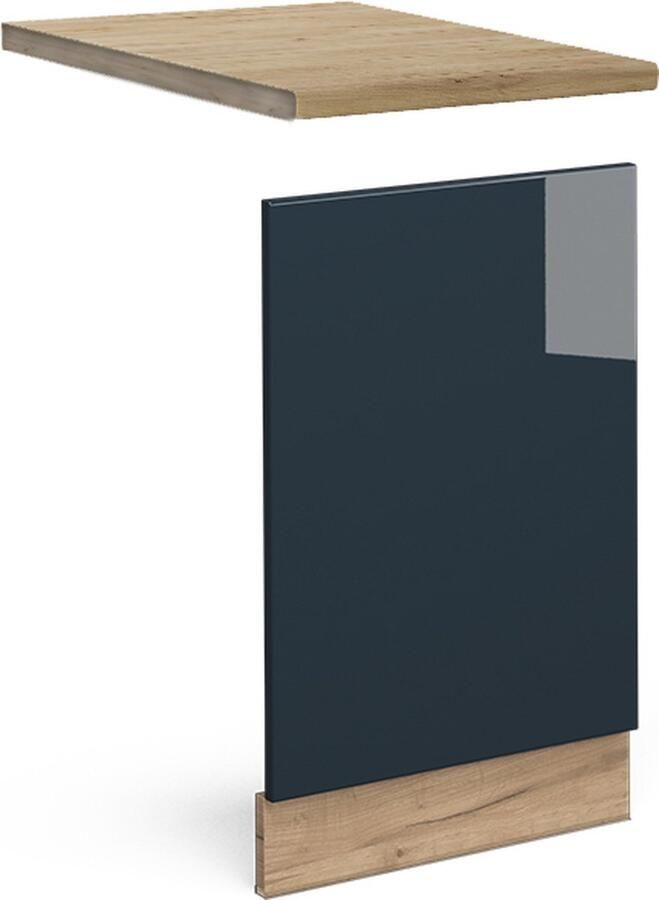 Vicco Keukenkasten Fame-Line Donkerblauw hoogglans Krachtige eik goud 45 cm WB Eik