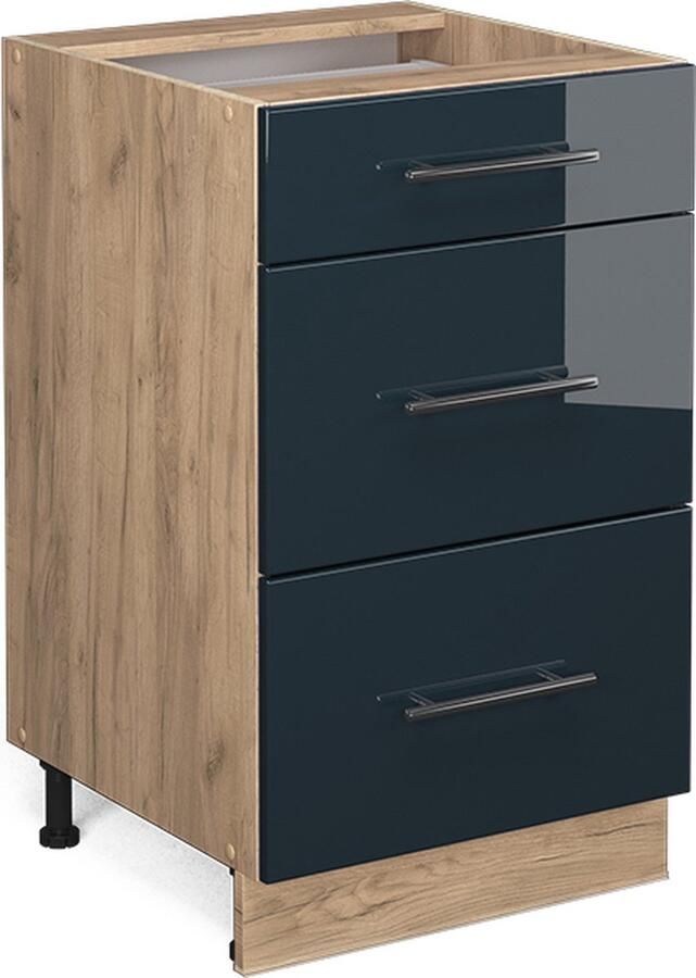 Vicco Keukenonderkast Fame-Line Donkerblauw hoogglans Krachtige eik goud 50 cm WB Eik