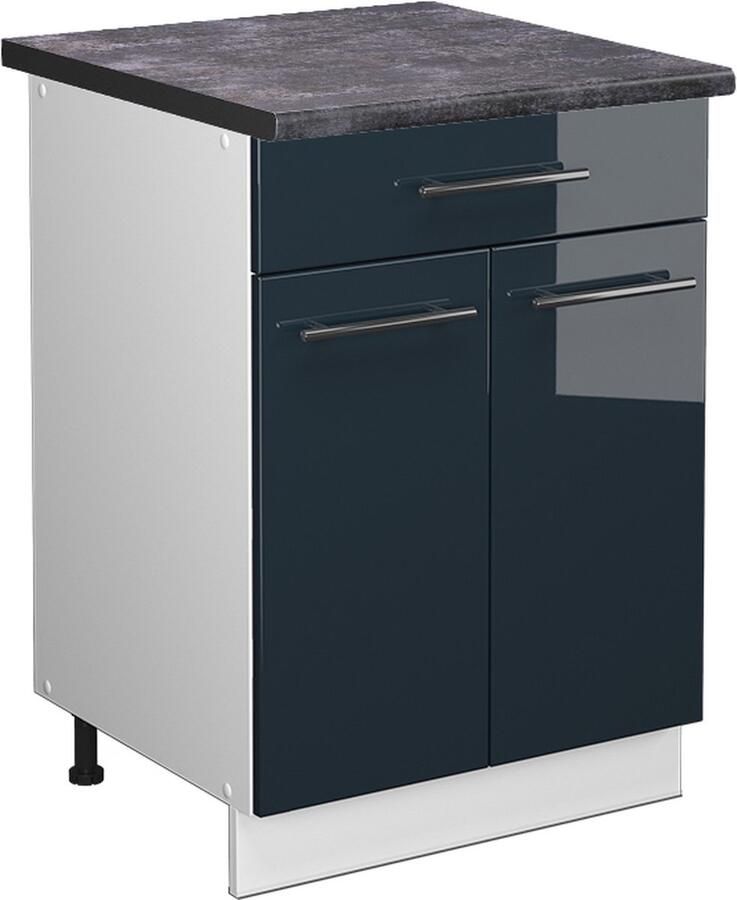 Vicco Fame-Line Keuken Keukenkasten – 60 cm met lade WB Antraciet Donkerblauw hoogglans met lade WB Antraciet