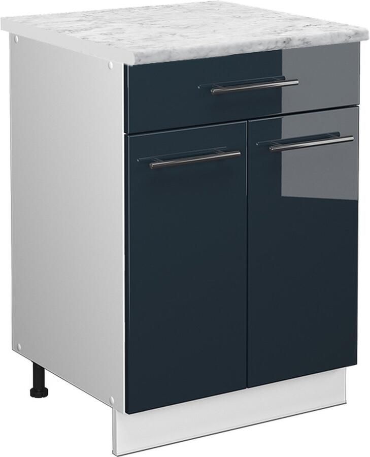 Vicco Fame-Line Keuken Keukenkasten – 60 cm met lade WB Marmer Donkerblauw hoogglans met lade WB Marmer