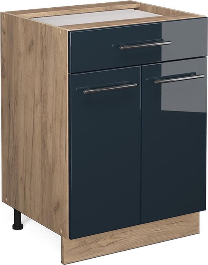 Vicco Fame-Line Keuken Keukenkasten – 60 cm met lade zonder werkblad Donkerblauw hoogglans met lade zonder werkblad
