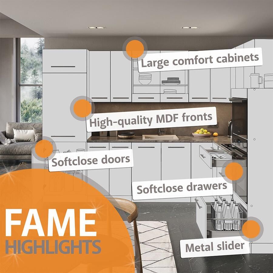 Vicco Fame-Line Keuken Keukenkasten – 60 cm WB Eik Donkerblauw hoogglans WB Eik