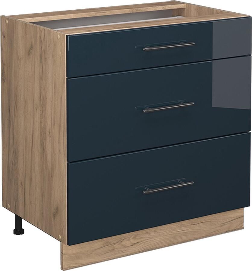 Vicco Fame-Line Keuken Keukenkasten – 80 cm met 3 laden zonder werkblad Donkerblauw hoogglans met 3 laden zonder werkblad - Foto 2