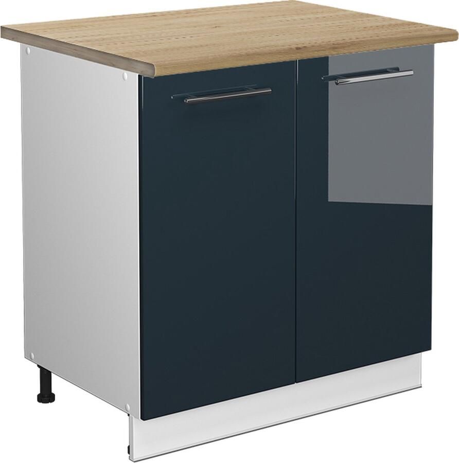 Vicco Fame-Line Keuken Keukenkasten – 80 cm met legplank WB Eik Donkerblauw hoogglans met legplank WB Eik - Foto 2