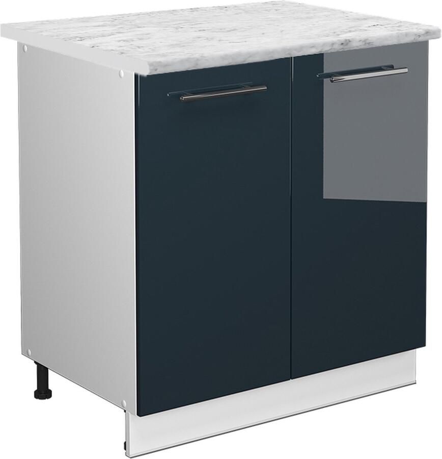 Vicco Fame-Line Keuken Keukenkasten – 80 cm met legplank WB Marmer Donkerblauw hoogglans met legplank WB Marmer