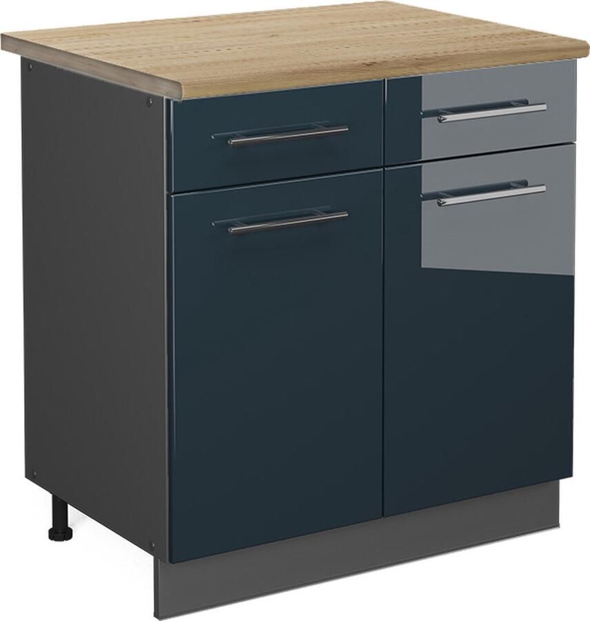 Vicco Fame-Line Keuken Keukenkasten – 80 cm WB Eik Donkerblauw hoogglans WB Eik