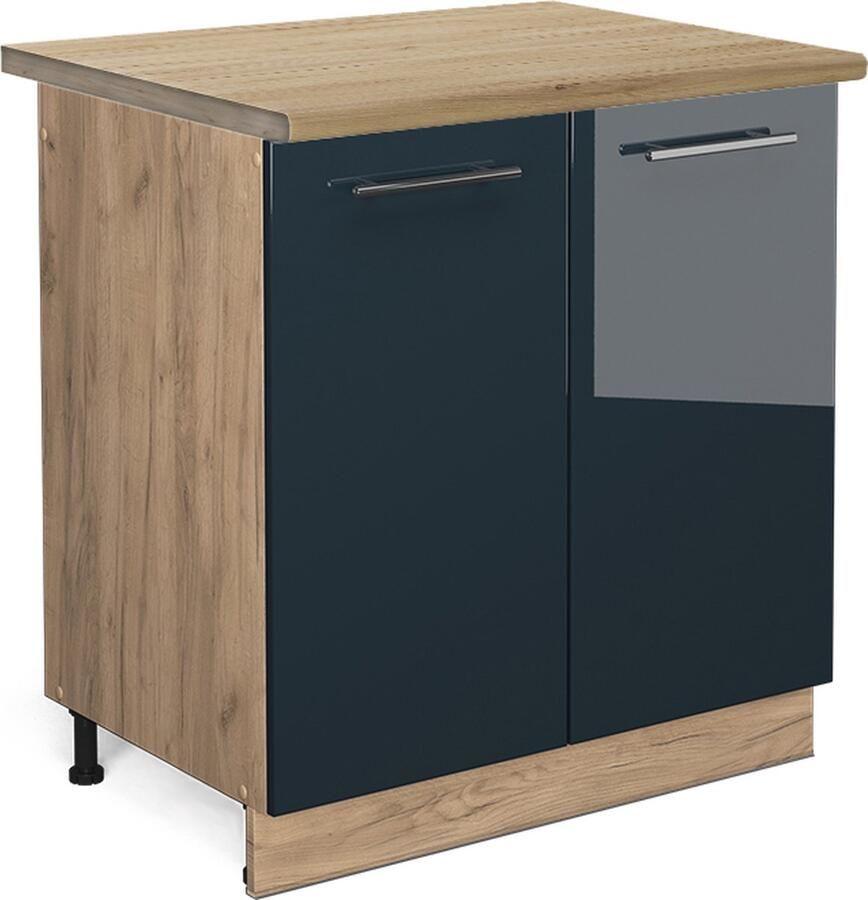 Vicco Wastafelkast Fame-Line Donkerblauw hoogglans Krachtige eik goud 80 cm WB Eik