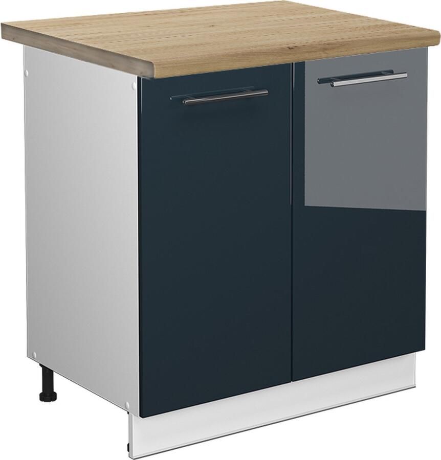 Vicco Fame-Line Keuken Keukenkasten – 80 cm WB Eik Donkerblauw hoogglans WB Eik