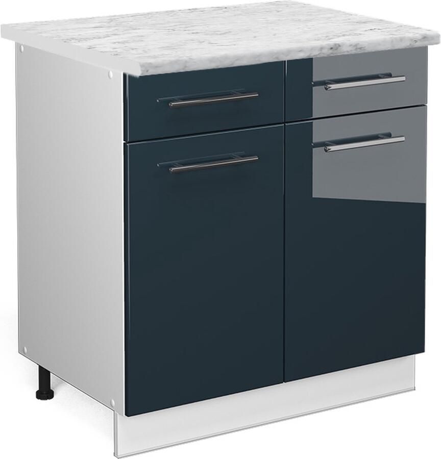 Vicco Fame-Line Keuken Keukenkasten – 80 cm WB Marmer Donkerblauw hoogglans WB Marmer