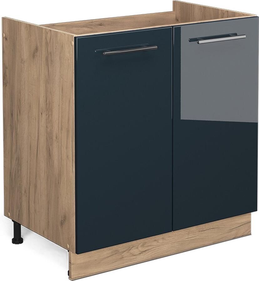 Vicco Fame-Line Keuken Keukenkasten – 80 cm WB Marmer Donkerblauw hoogglans WB Marmer