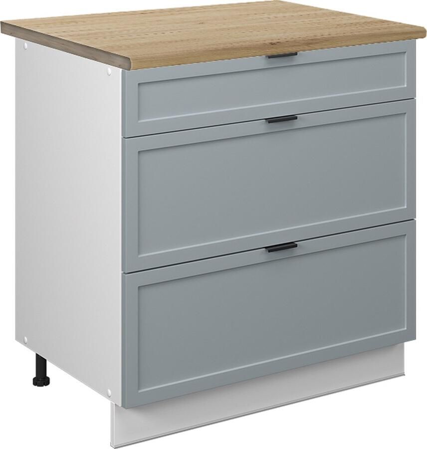 Vicco Fame-Line Keuken Keukenonderkast – 80 cm met 3 laden WB Eik Licht blauw-grijs met 3 laden WB Eik