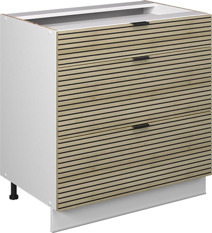 Vicco Fame-Line Keuken Keukenonderkast – 80 cm met 3 laden zonder werkblad Eiken paneel met 3 laden zonder werkblad