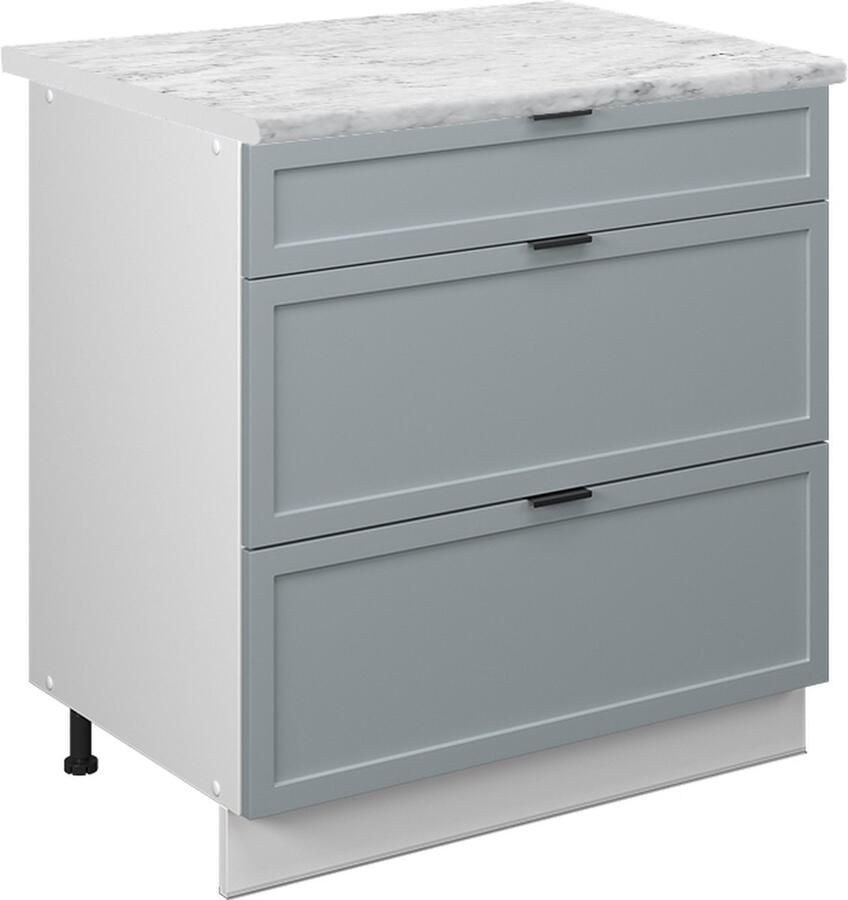 Vicco Fame-Line Keuken Keukenonderkast – 80 cm met 3 laden WB Marmer Licht blauw-grijs met 3 laden WB Marmer