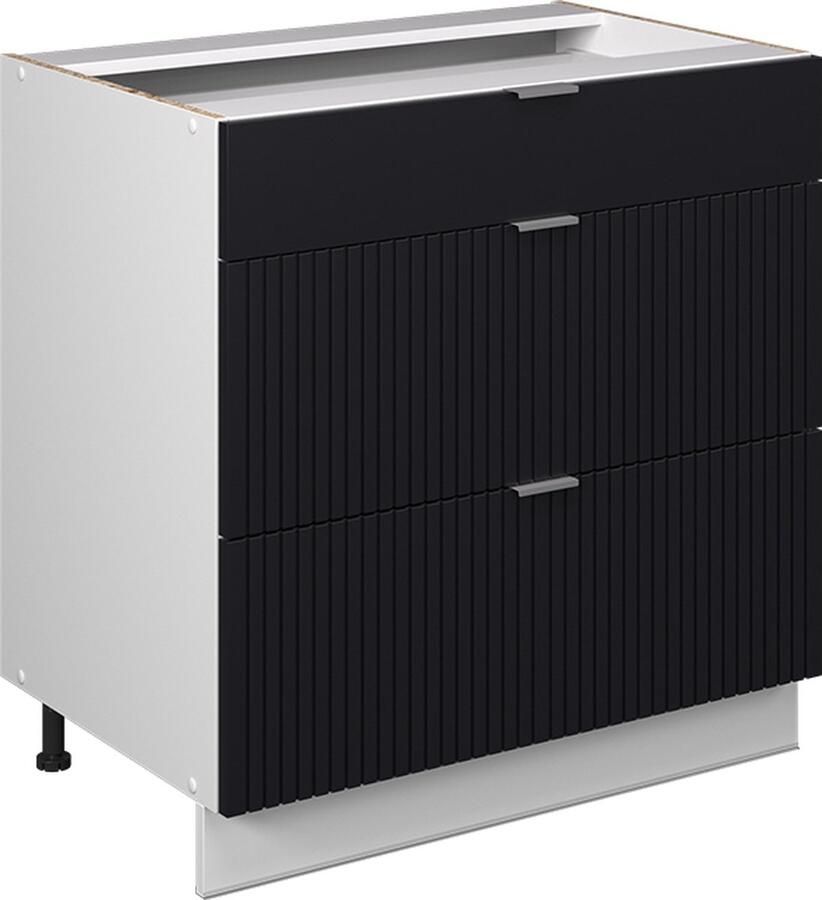 Vicco Fame-Line Keuken Keukenonderkast – 80 cm met 3 laden zonder werkblad Zwart gestreept met 3 laden zonder werkblad