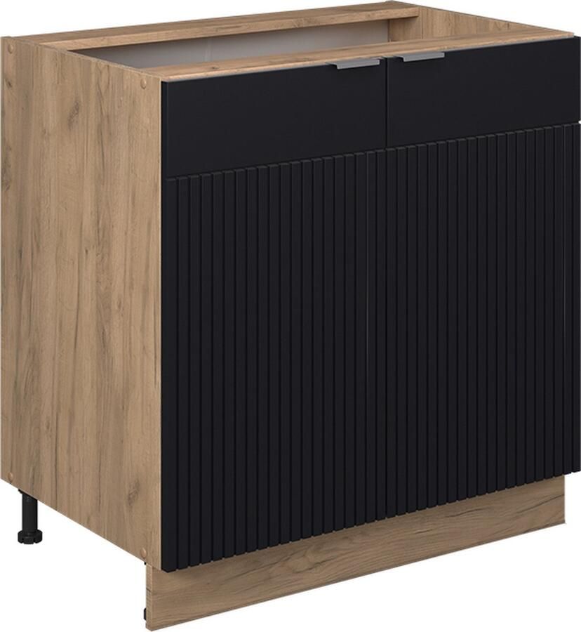 Vicco Fame-Line Keuken Wastafelkast – 80 cm met legplank zonder werkblad Zwart gestreept met legplank zonder werkblad