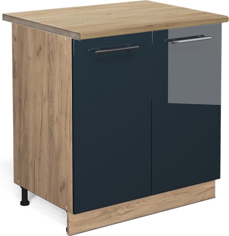 Vicco Fame-Line Keuken Onderkasten – 80 cm met legplank WB Eik Donkerblauw hoogglans met legplank WB Eik