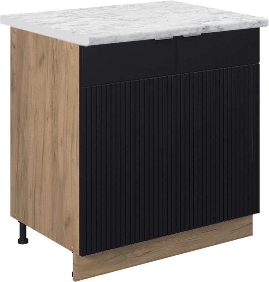 Vicco Fame-Line Keuken Wastafelkast – 80 cm met legplank WB Marmer Zwart gestreept met legplank WB Marmer