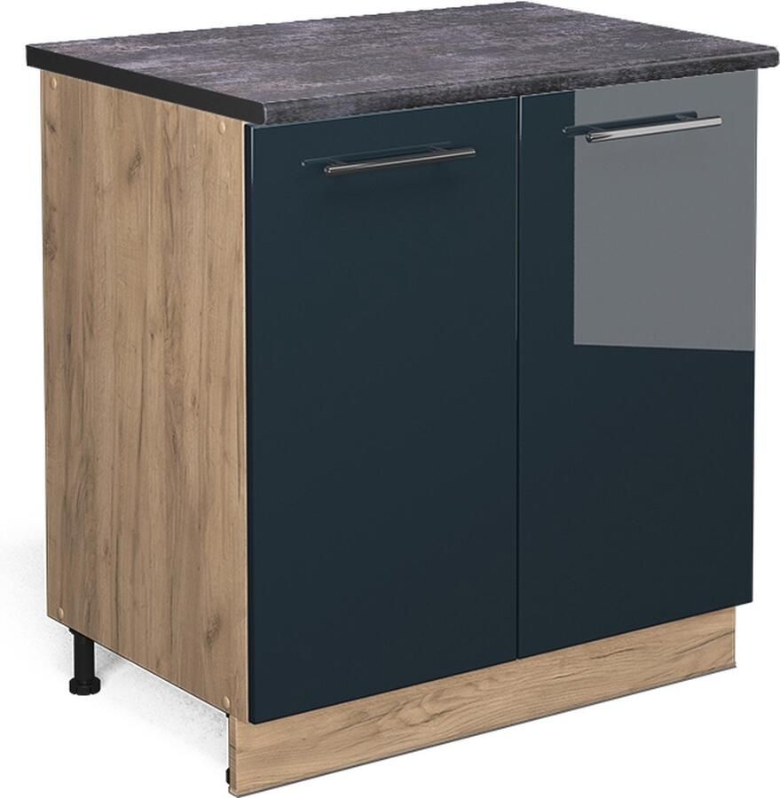 Vicco Fame-Line Keuken Onderkast – 80 cm met legplank WB Antraciet Donkerblauw hoogglans met legplank WB Antraciet