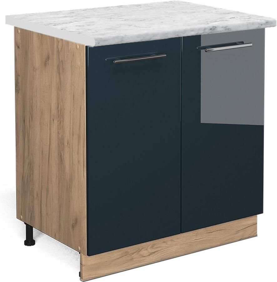 Vicco Fame-Line Keuken Onderkast – 80 cm met legplank WB Marmer Donkerblauw hoogglans met legplank WB Marmer