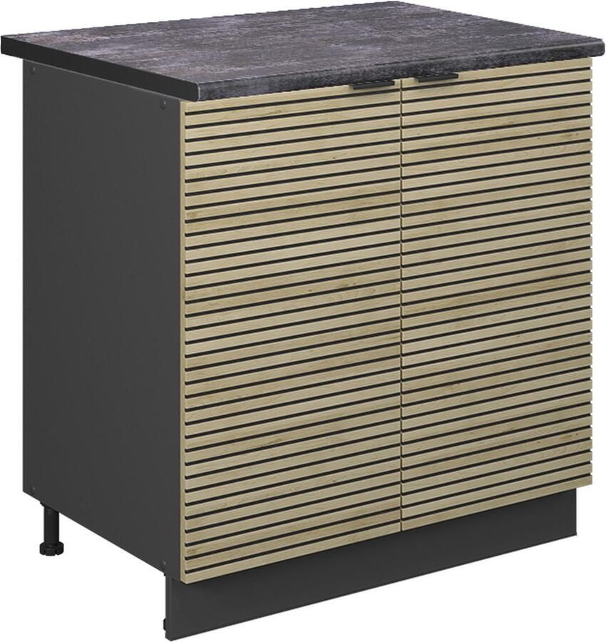 Vicco Fame-Line Keuken Wastafelkast – 80 cm met legplank WB Antraciet Eiken paneel met legplank WB Antraciet