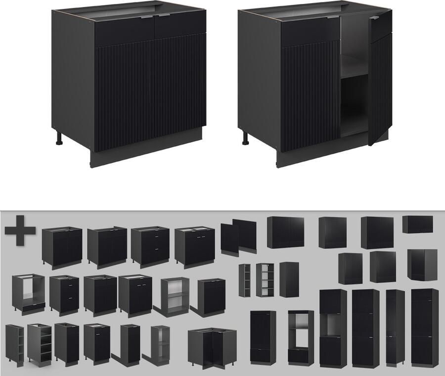 Vicco Fame-Line Keuken Wastafelkast – 80 cm met legplank zonder werkblad Zwart gestreept met legplank zonder werkblad