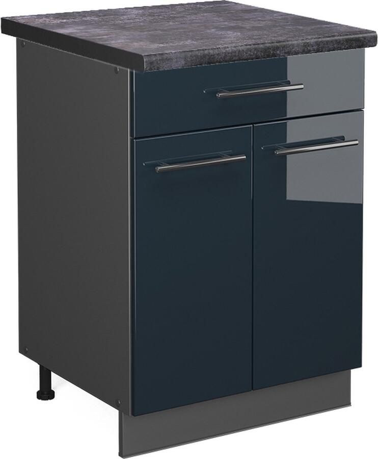 Vicco Fame-Line Keuken Wastafelkast – 80 cm WB Eik Donkerblauw hoogglans WB Eik