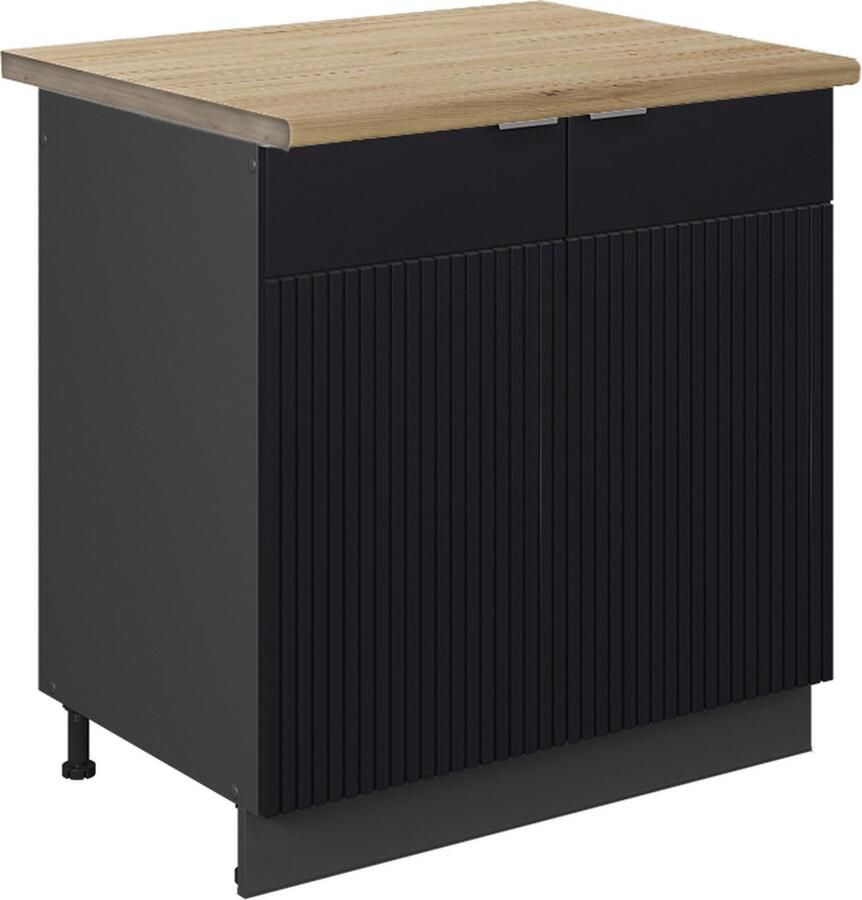 Vicco Fame-Line Keuken Wastafelkast – 80 cm WB Eik Zwart gestreept WB Eik