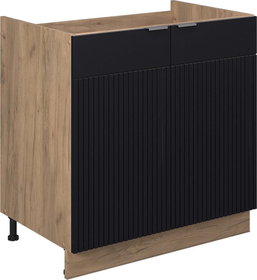 Vicco Wastafelkast Fame-Line Zwart gestreept Krachtige eik goud 80 cm WB Eik